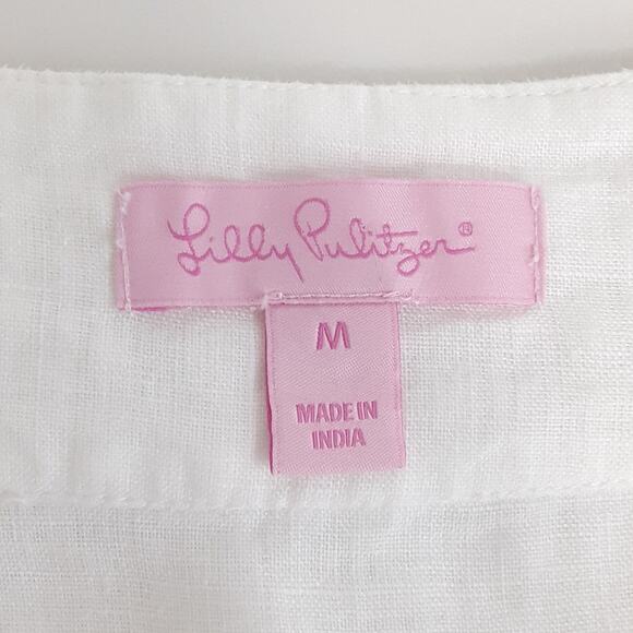 Lilly Pulitzer 100% Linen Tunic Beach Cover Up Beaded White Shift Dress M - Picture 7 of 13